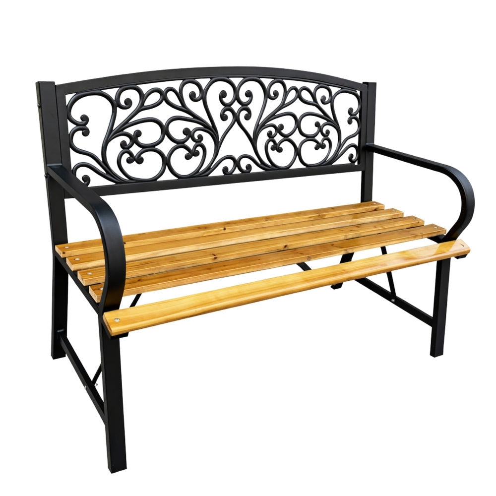 Trädgårdsbänk 2-sits metall/furu med ryggstöd 118x51,5x87 cm
