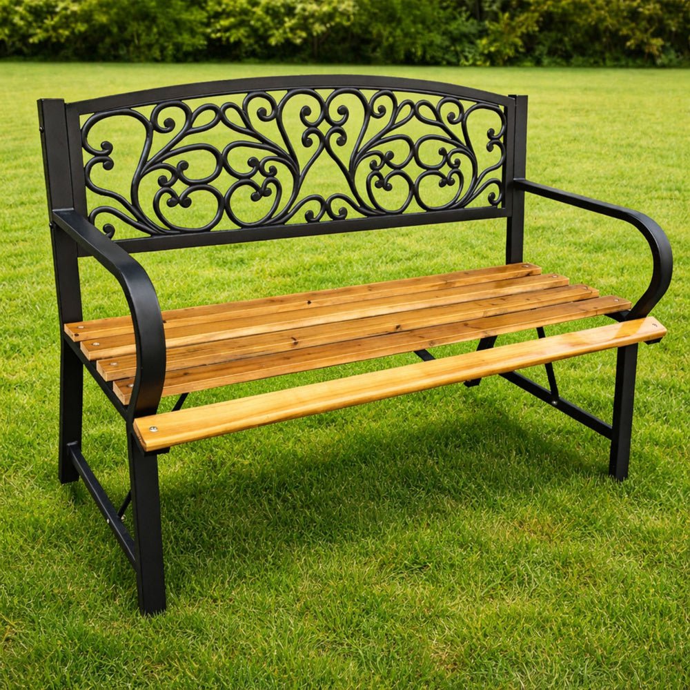 Trädgårdsbänk 2-sits metall/furu med ryggstöd 118x51,5x87 cm