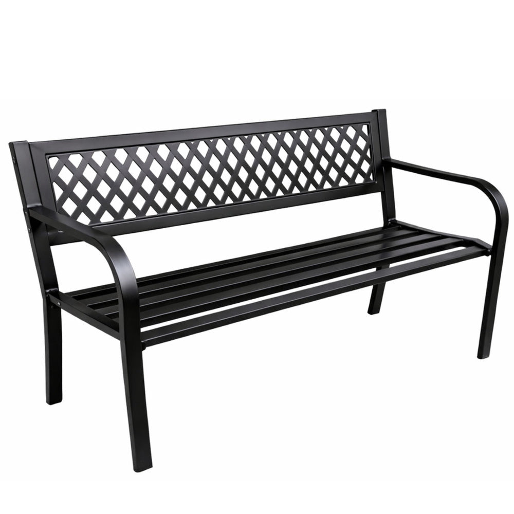 Trädgårdsbänk i stål med ryggstöd 120x49x76 cm svart