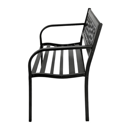 Trädgårdsbänk i stål med ryggstöd 120x49x76 cm svart