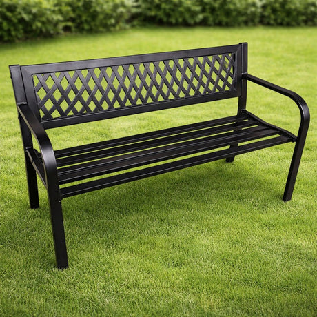 Trädgårdsbänk i stål med ryggstöd 120x49x76 cm svart