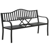 Trädgårdsbänk metall svart 150 cm med utdragbart bord 2-3 sits