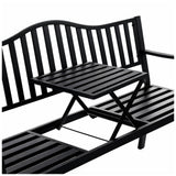 Trädgårdsbänk metall svart 150 cm med utdragbart bord 2-3 sits