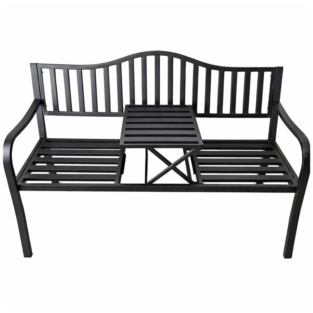 Trädgårdsbänk metall svart 150 cm med utdragbart bord 2-3 sits