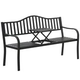 Trädgårdsbänk metall svart 150 cm med utdragbart bord 2-3 sits