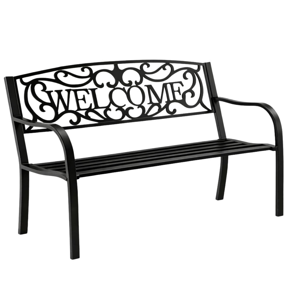 Trädgårdsbänk metall svart matt 127x61x87 cm "WELCOME" 320 kg