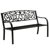 Trädgårdsbänk metall svart matt 127x61x87 cm "WELCOME" 320 kg