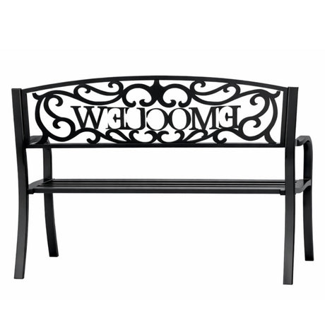 Trädgårdsbänk metall svart matt 127x61x87 cm "WELCOME" 320 kg