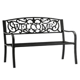 Trädgårdsbänk metall svart matt 127x61x87 cm "WELCOME" 320 kg
