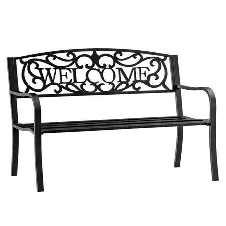 Trädgårdsbänk metall svart matt 127x61x87 cm "WELCOME" 320 kg