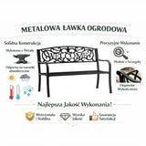 Trädgårdsbänk metall svart matt 127x61x87 cm "WELCOME" 320 kg