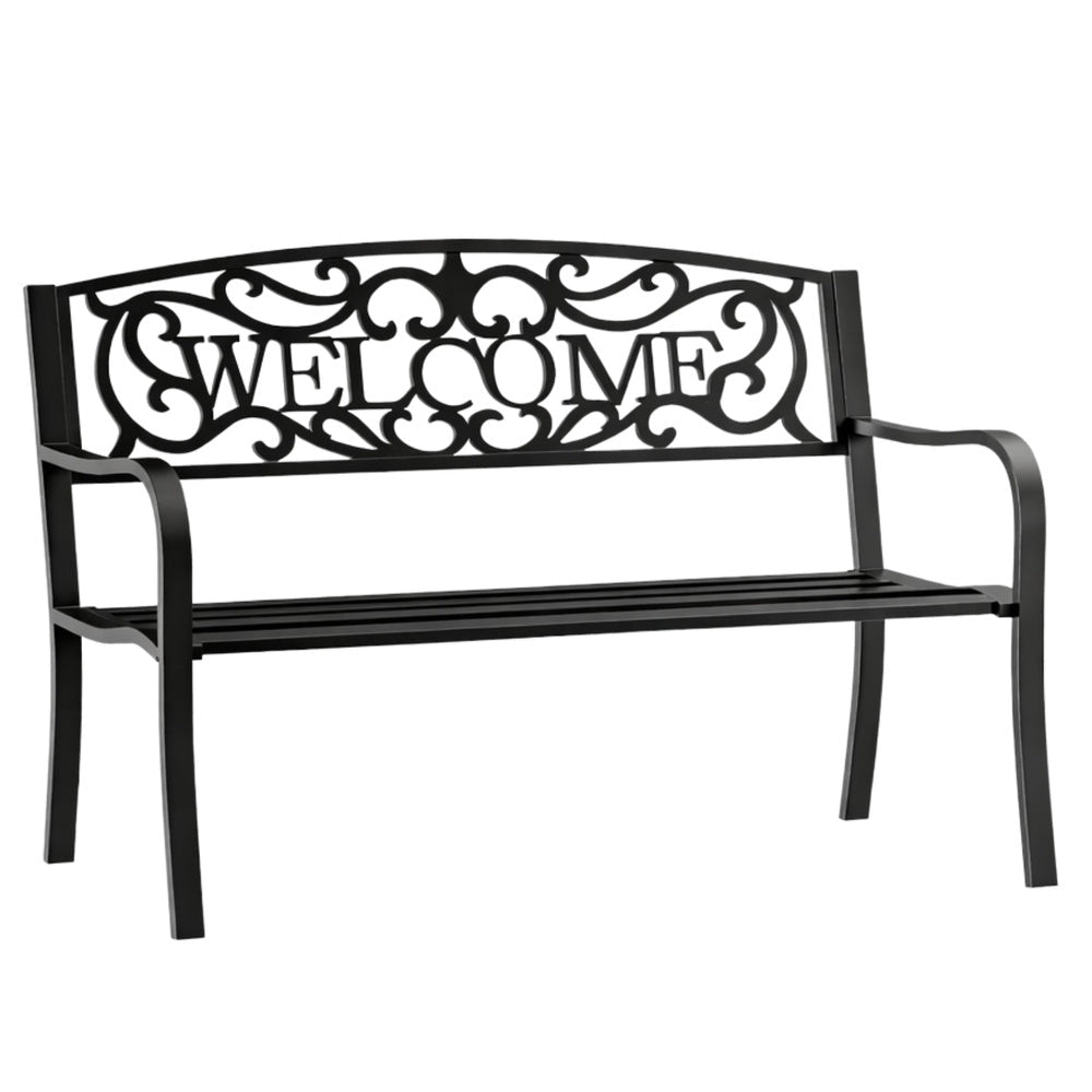 Trädgårdsbänk metall svart matt 127x61x87 cm "WELCOME" 320 kg