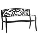 Trädgårdsbänk metall svart matt 127x61x87 cm "WELCOME" 320 kg