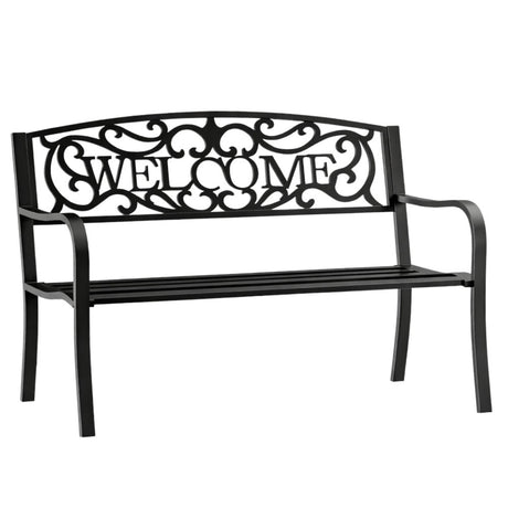 Trädgårdsbänk metall svart matt 127x61x87 cm "WELCOME" 320 kg