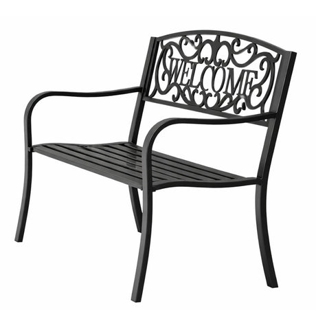 Trädgårdsbänk metall svart matt 127x61x87 cm "WELCOME" 320 kg