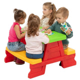 Trädgårdsbord med bänkset för barn, färgglatt utomhusset