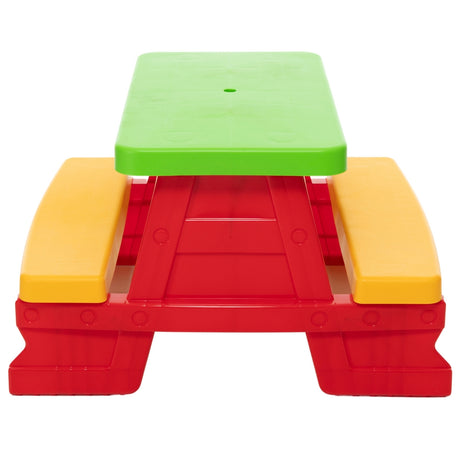 Trädgårdsbord med bänkset för barn, färgglatt utomhusset