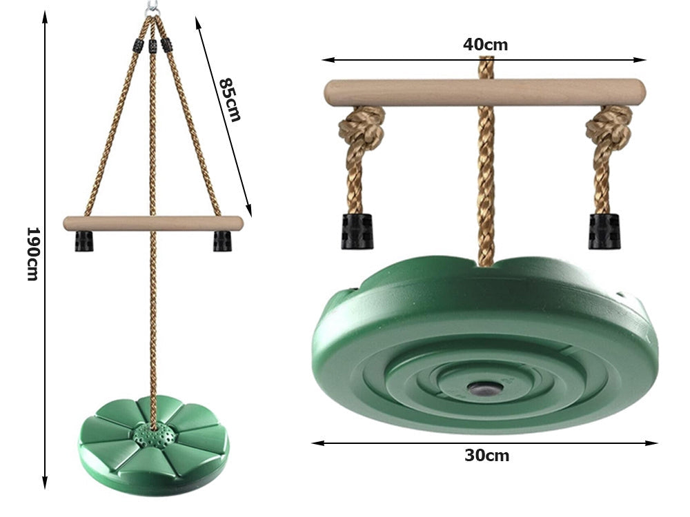 Trädgårdsgunga rund Ø30 cm grön max 75 kg rep 190 cm