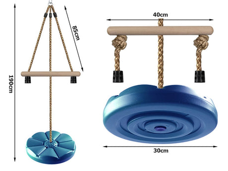 Trädgårdsgunga rund blå Ø30 cm rep upp till 190 cm max 75 kg