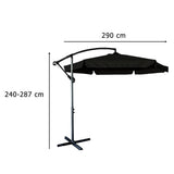 Trädgårdsparaply 290 cm svart med vev, lutning/höjdjustering, hölje