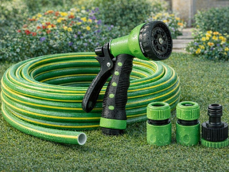 Trädgårdsslang 1/2 tum 30 m med spraypistol 7 lägen + 3 kopplingar