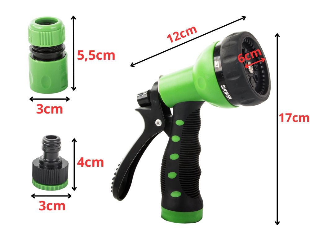 Trädgårdsslang 1/2 tum 30 m med spraypistol 7 lägen + 3 kopplingar
