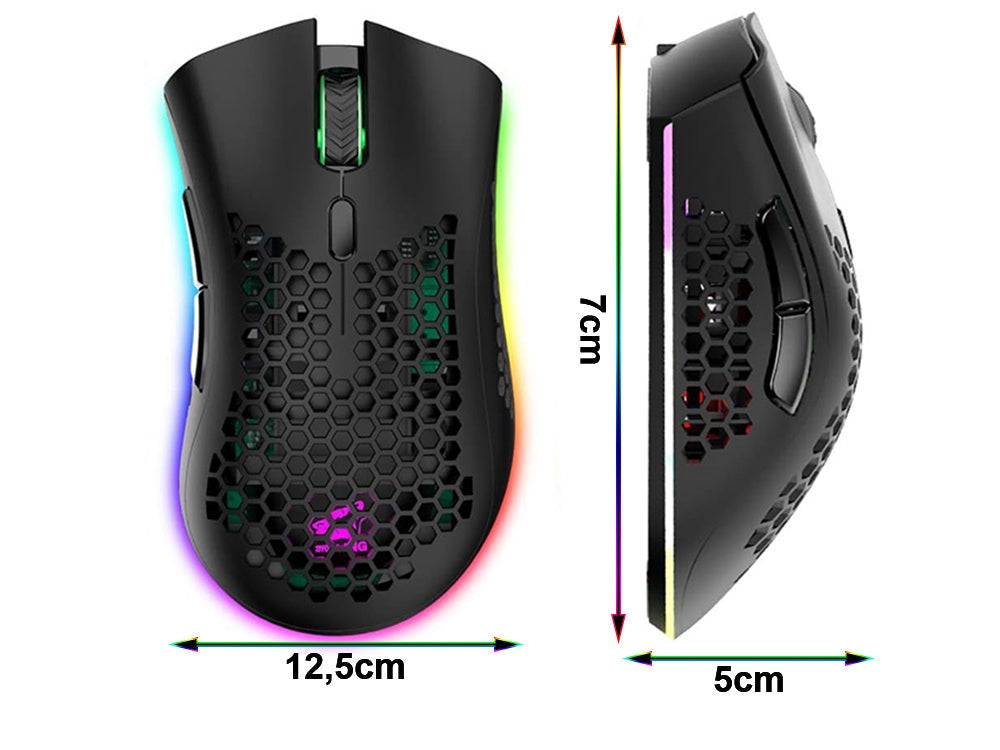 Trådlös gamingmus 2,4 GHz RGB optisk 800–1600 DPI uppladdningsbar