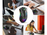Trådlös gamingmus 2,4 GHz RGB optisk 800–1600 DPI uppladdningsbar