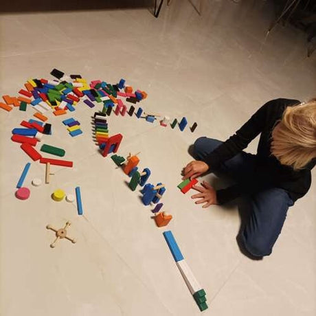 Trädominoset 407 delar, 360 färgblock med tillbehör och väska