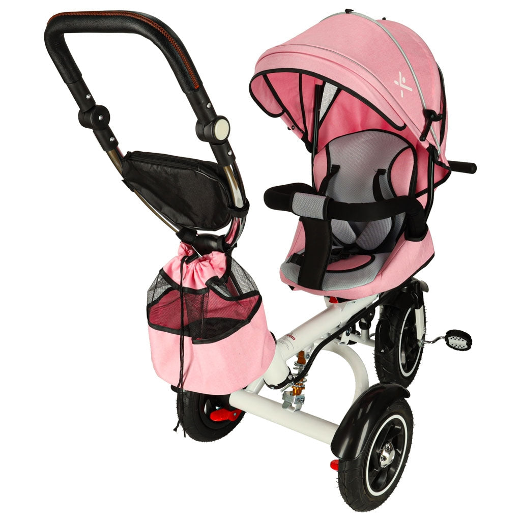 Tre-hjulig barnvagn/cykel 3-i-1 rosa 1-6 år roterbart säte