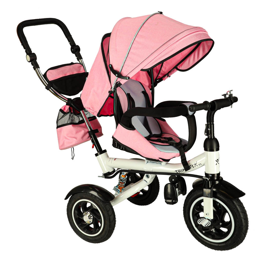 Tre-hjulig barnvagn/cykel 3-i-1 rosa 1-6 år roterbart säte