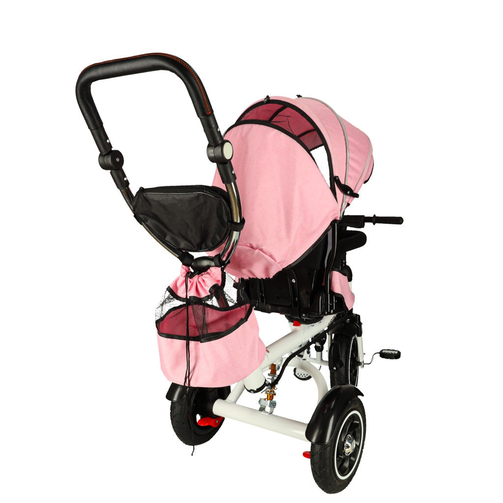 Tre-hjulig barnvagn/cykel 3-i-1 rosa 1-6 år roterbart säte