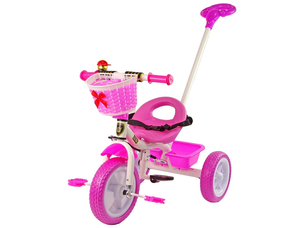 Trehjuling barn rosa med säkerhetssele och korg fram, 6–60 mån