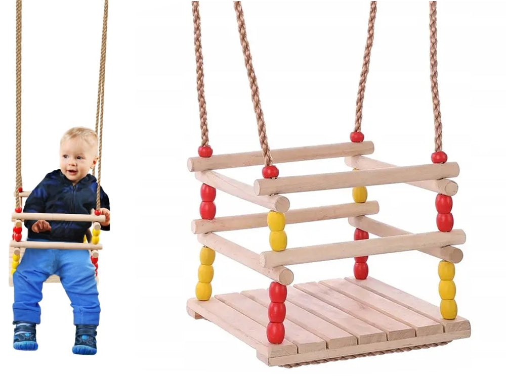 Trägunga för barn med säkerhetsbygel och rep 30x30 cm