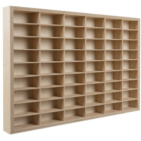 Trähylla för leksaksbilar 54 fack plywood furu 60x40 cm