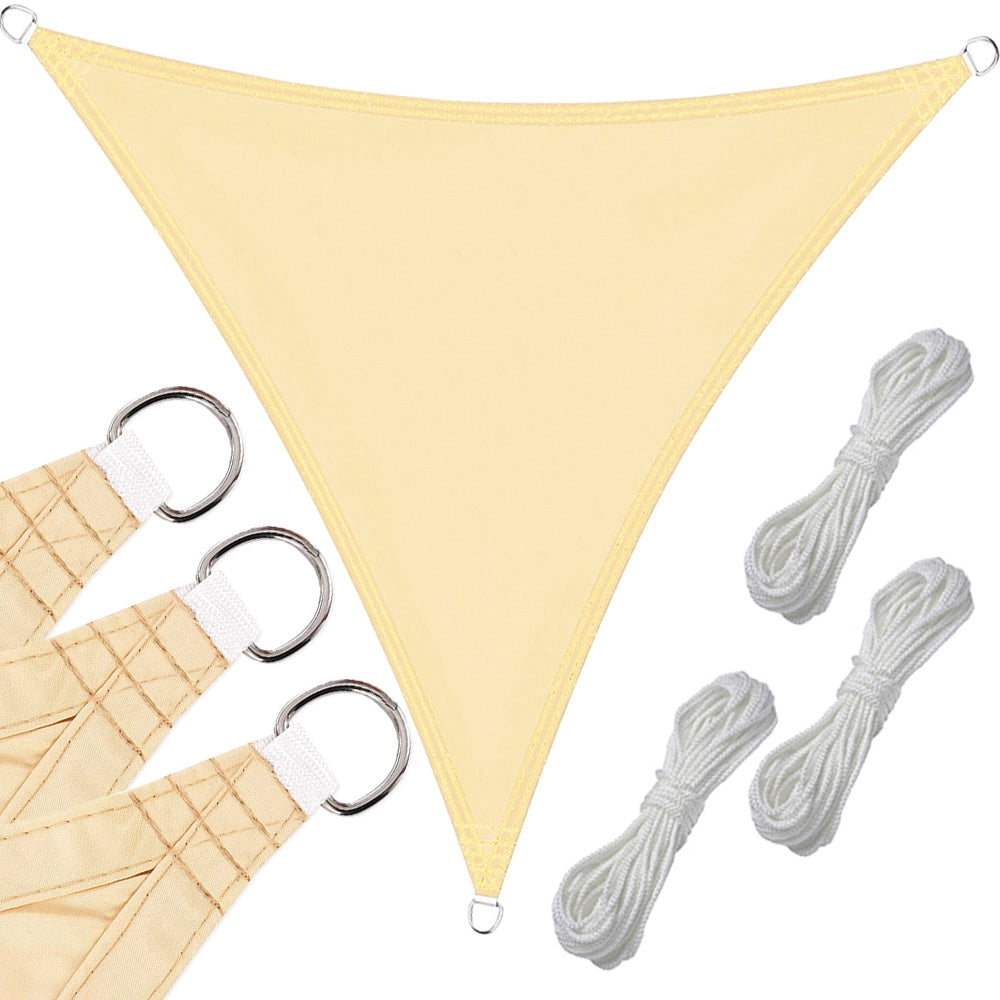 Triangulärt solsegel 3x3x3 m polyester vattenavvisande UV-skydd beige