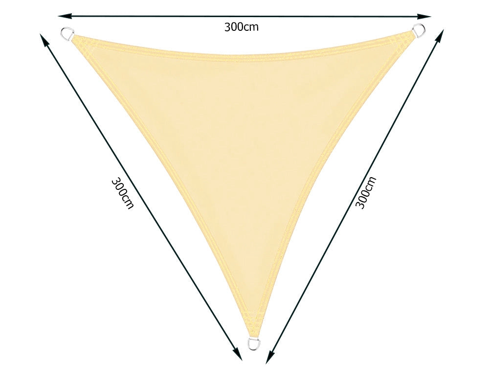 Triangulärt solsegel 3x3x3 m polyester vattenavvisande UV-skydd beige
