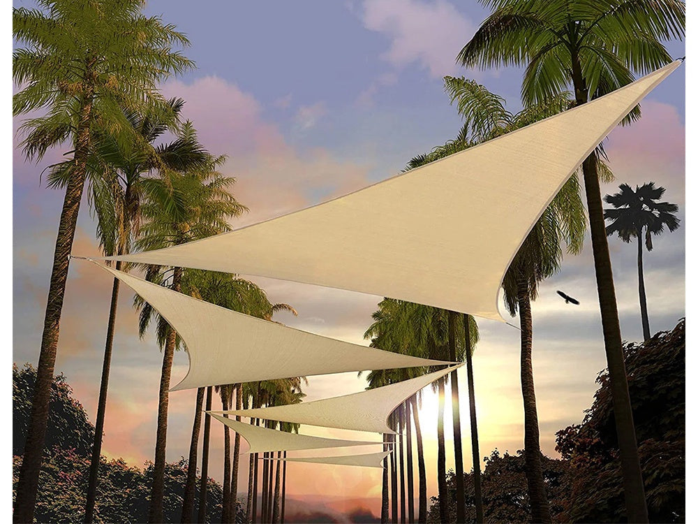 Triangulärt solsegel 3x3x3 m polyester vattenavvisande UV-skydd beige