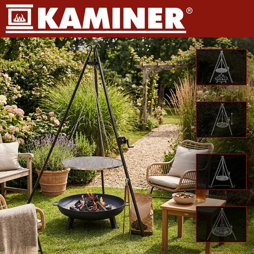 Tripod grill över öppen eld 70 cm galler, höjdjusterbar, rostfri