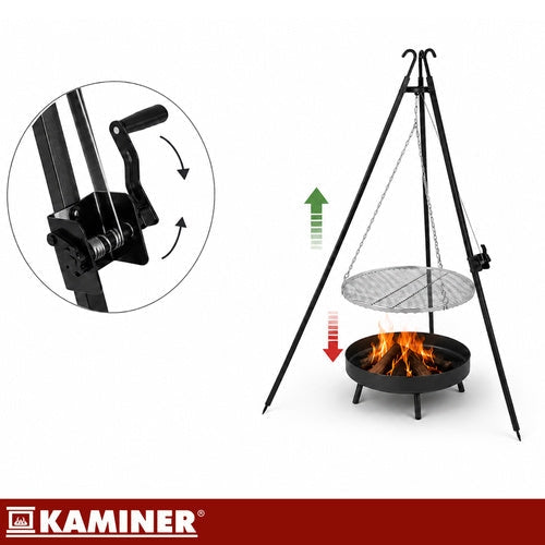 Tripod grill över öppen eld 70 cm galler, höjdjusterbar, rostfri