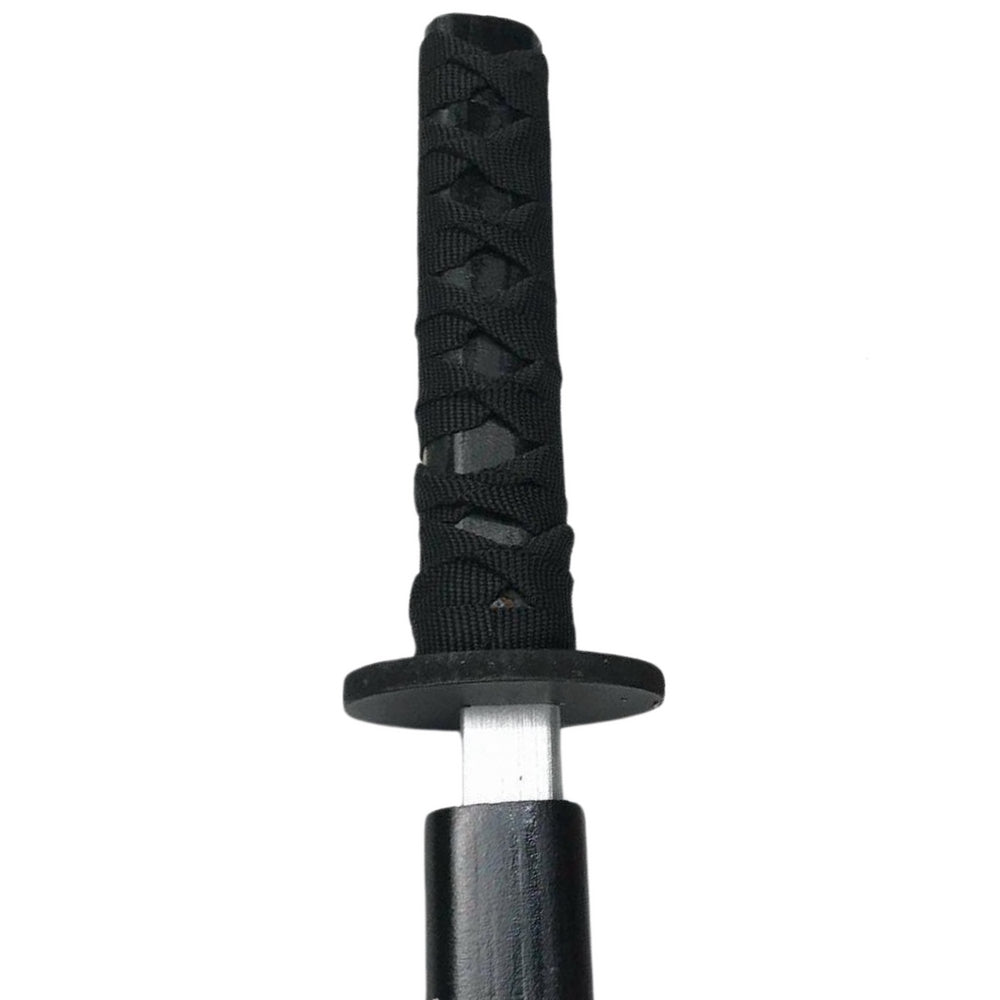 Träkatana 70 cm svart med tygsnöre på handtag för lek och träning