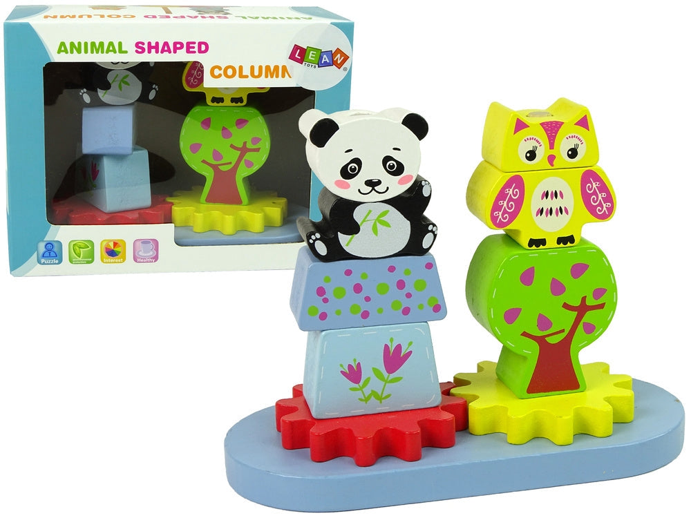Träleksak djursorterare uggla/panda med kugghjul, från 3 år