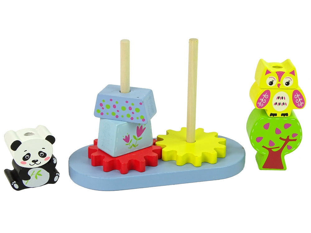 Träleksak djursorterare uggla/panda med kugghjul, från 3 år