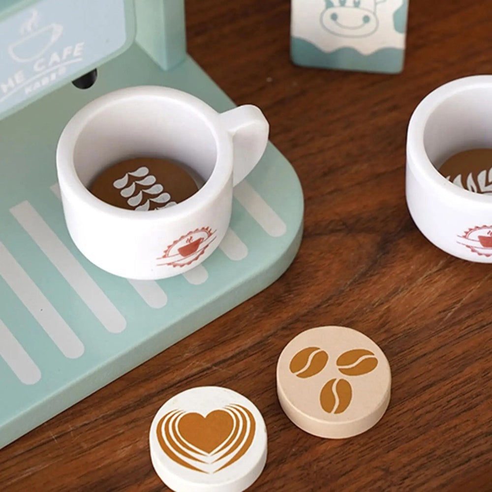 Träleksak kaffemaskinset med koppar och tillbehör 17x12x10 cm