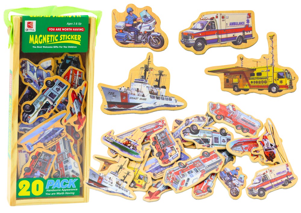 Trämagneter fordon 20-pack med trälåda, för barn 3+ CE EN71