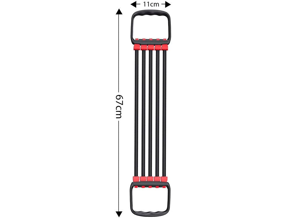 Träningsexpander med handtag och 5 motståndsband, svart