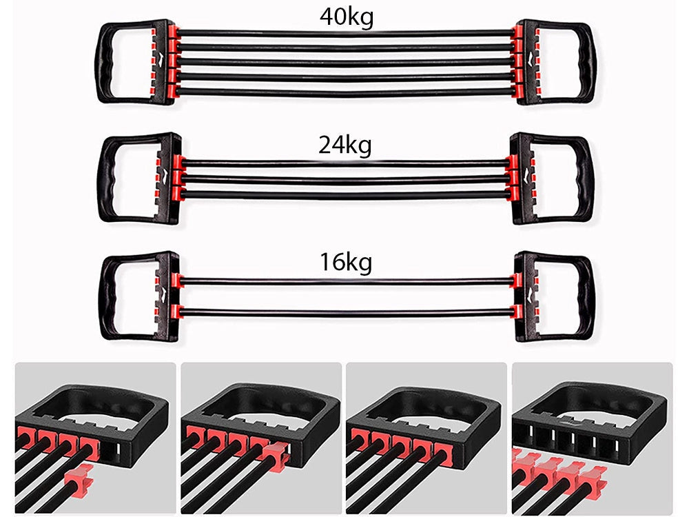 Träningsexpander med handtag och 5 motståndsband, svart