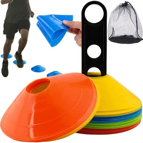 Träningskoner 50-pack 20 cm med hållare och väska, 5 färger