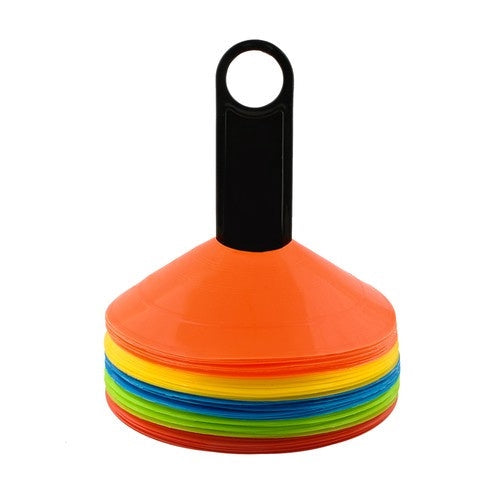 Träningskoner 50-pack 20 cm med hållare och väska, 5 färger