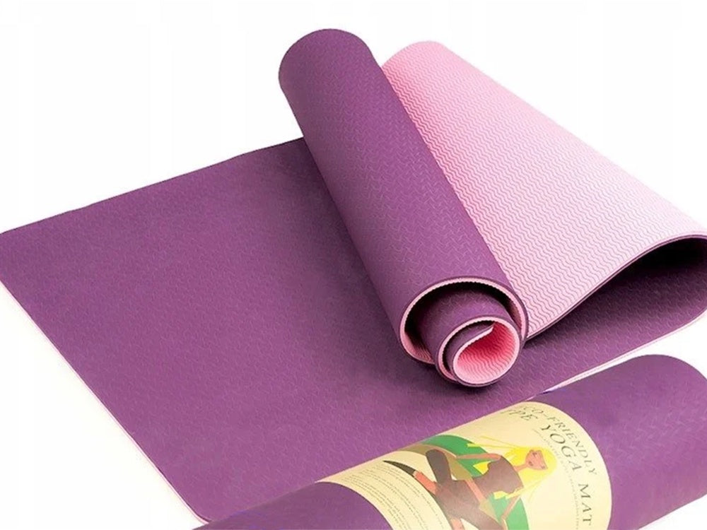 Träningsmatta 183x60 cm 0,6 cm skum rosa/lila med bärväska